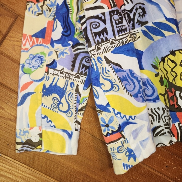 Erin london stretch abstract painted look large button down lightweight jacket - Picture 12 of 16